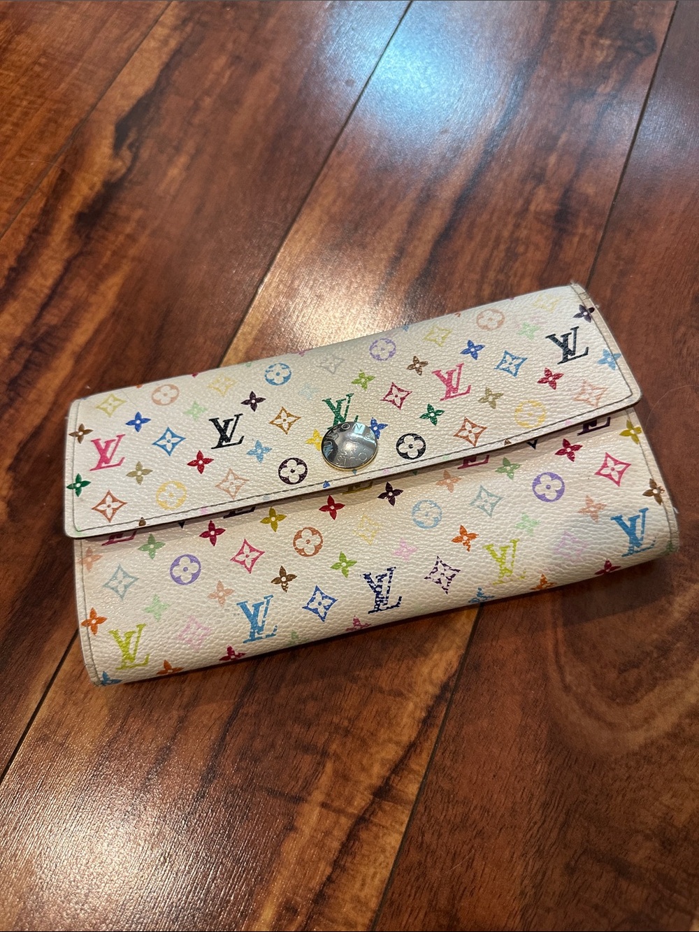 Louis Vuitton Murakami Sarah Wallet in White/Pink Interior